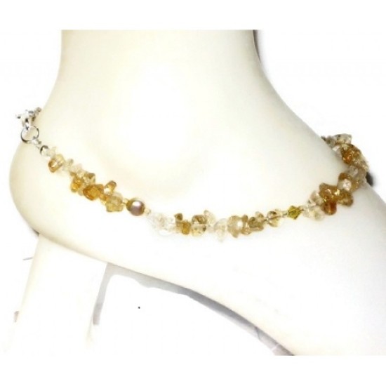 Citrine Chip Beaded Ankle Bracelet