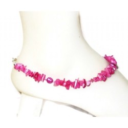 Fuchsia Mother-of-Pearl Chip Beaded Ankle Bracelet