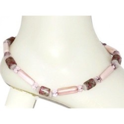  Pale Pink, Mauve and White Ankle Bracelet with Flowers