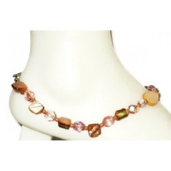  Peach Ankle Bracelet with Mother-of-Pearl Center Piece