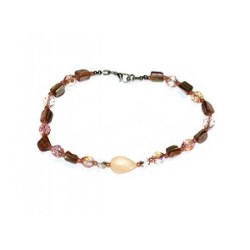  Peach Ankle Bracelet with Mother-of-Pearl Center Piece