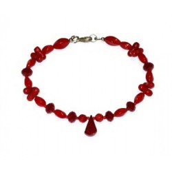 Red Ankle Bracelet with Teardrop Bead Center