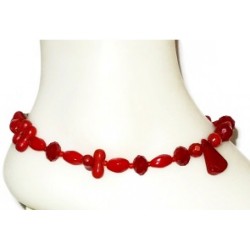 Red Ankle Bracelet with Teardrop Bead Center