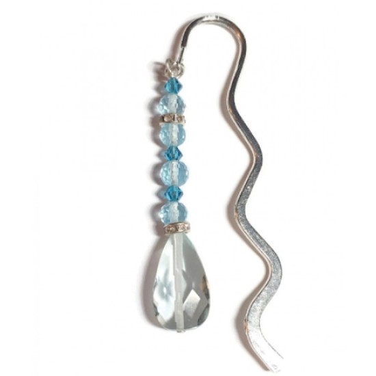 Aqua Quartz and Teal Crystal Beaded Bookmark