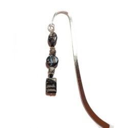 Black, White and Gray Beaded Bookmark with Rectangle Bead