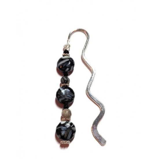 Black, Gray and White Beaded Bookmark