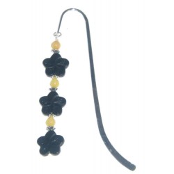 Black Flower Bookmark with Pale Yellow Jade Beads