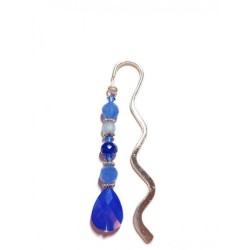 Light and Dark Blue Jade and Crystal Beaded Bookmark with Faceted Teardrop Bead