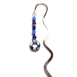 Navy Blue, White and Periwinkle Beaded Bookmark with Donut-Shaped Bead