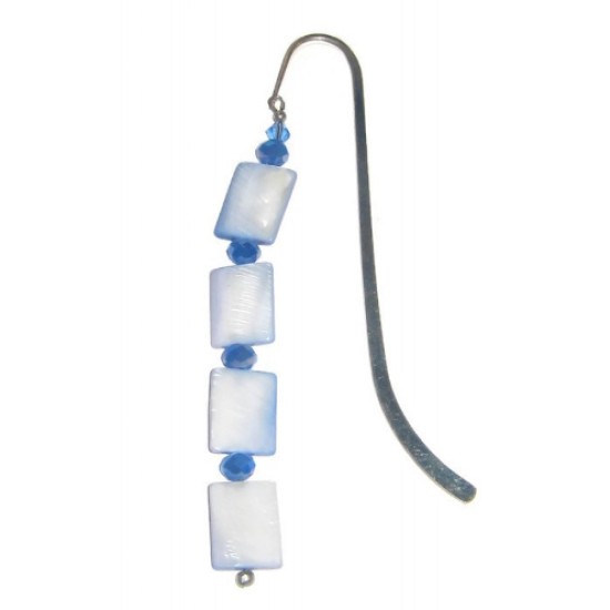 Light & Dark Blue Bookmark with Mother-of-Pearl & Crystals