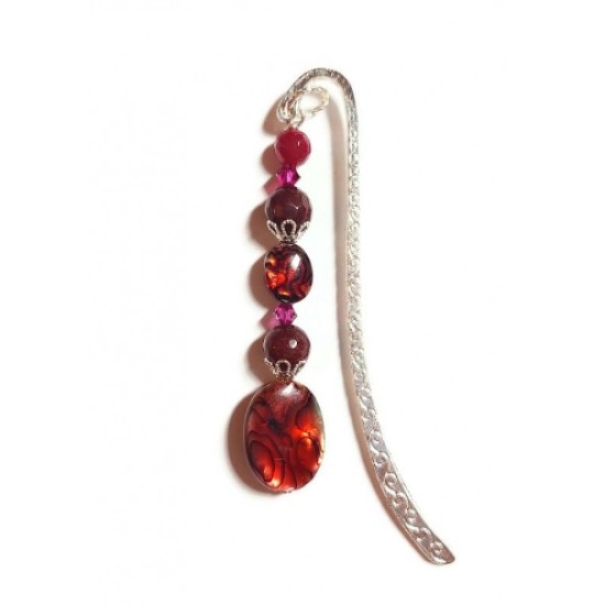 Cranberry and Ruby Red Beaded Bookmark with Oval Bead