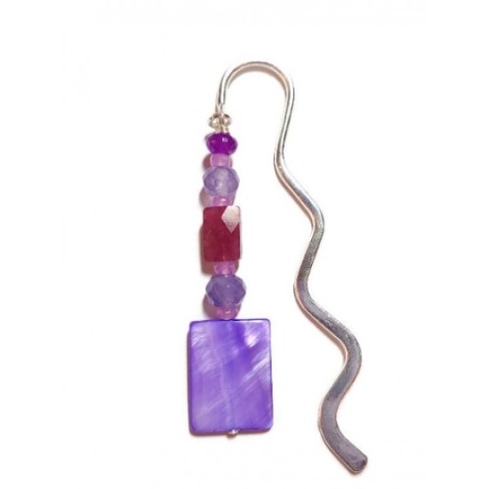 Purple Beaded Bookmark with Rectangle Mother-of-Pearl Bead