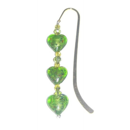 Green Foil Glass Heart Bookmark