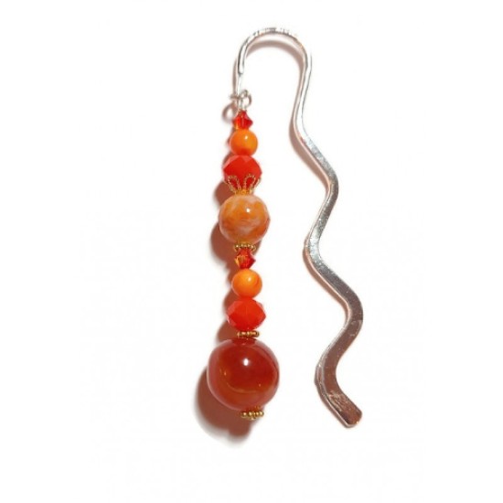 Light and Dark Orange Beaded Bookmark with Carnelian Bead