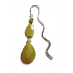 Olive Green Beaded Bookmark with Faceted Teardrop Bead