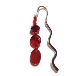 Red Beaded Bookmark with Faceted Oval Quartz Bead