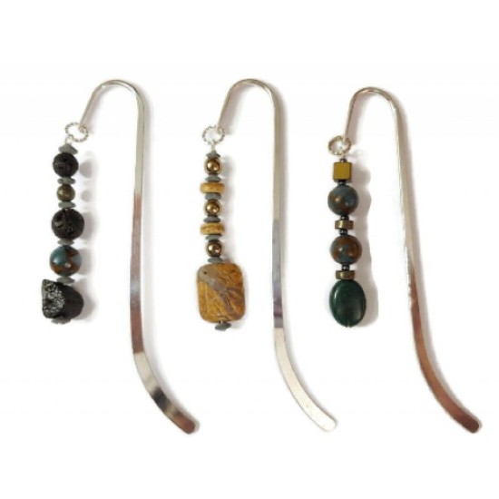 Beige, Black & Forest Green 3-Piece Beaded Bookmark Set