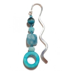 Light and Dark Turquoise Beaded Bookmark with Donut Bead