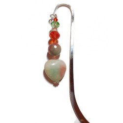 Orange, Green and White Beaded Bookmark with Heart