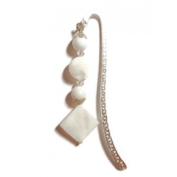 White Beaded Bookmark with Mother-of-Pearl Diamond-Shaped Bead