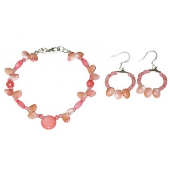 Peach Cream Petal Pink Coral Bracelet and Hoop Earring Set