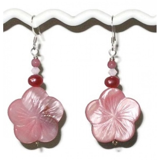 Pink Mother-of-Pearl Flower Bracelet Set