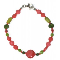  Coral and Olive Green Beaded Bracelet and Earring Set