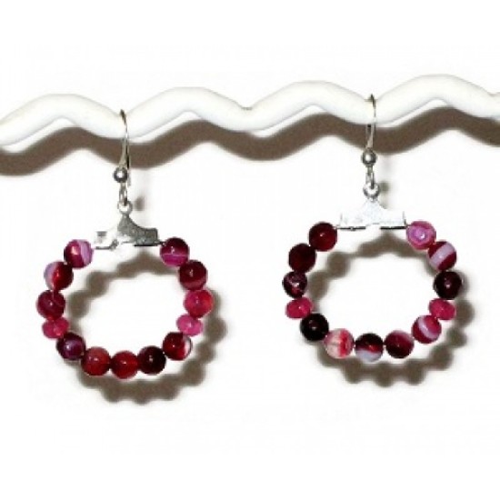 Fuchsia Sardonyx Agate Bracelet and Hoop Earring Set