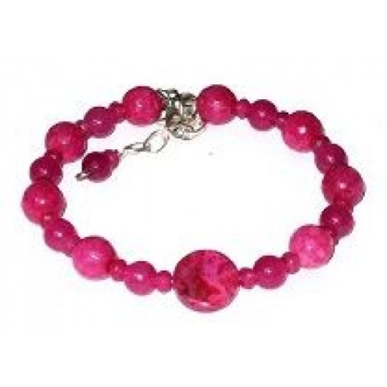 Fuchsia Bracelet and Earring Set with Crazy Lace Agate Beads