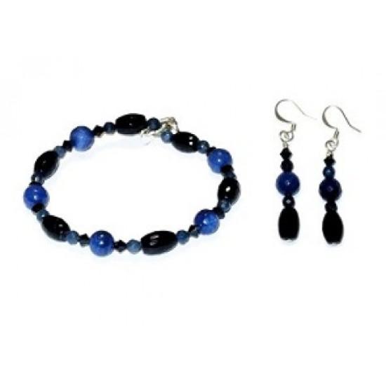 Navy Blue Jade and Crystal Bracelet Set