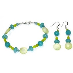 Pale Yellow, Chartreuse and Aqua Bracelet and Earring Set