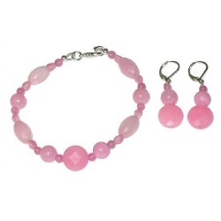  Pink Jade Bracelet and Earring Set
