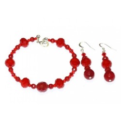 Red Crystal and Jade Bracelet and Earring Set 