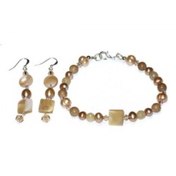 Tan, Beige and Champagne Bracelet and Earring Set