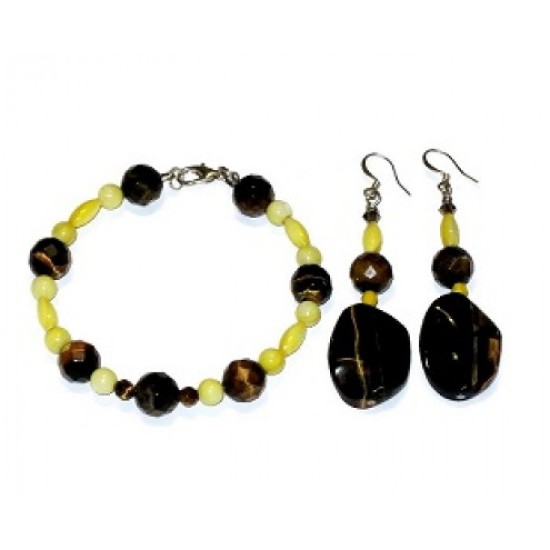 Yellow and Brown Semi-Precious Bracelet Set