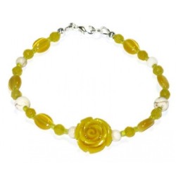Yellow and Ivory Rose Flower Bracelet and Earring Set
