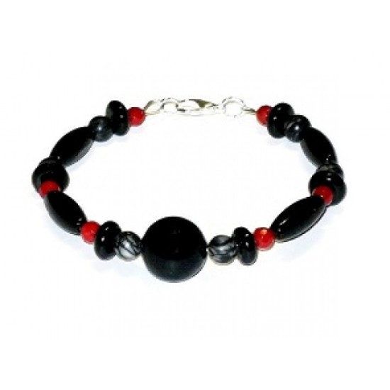 Black Red and Gray Bracelet with Onyx Center Piece 