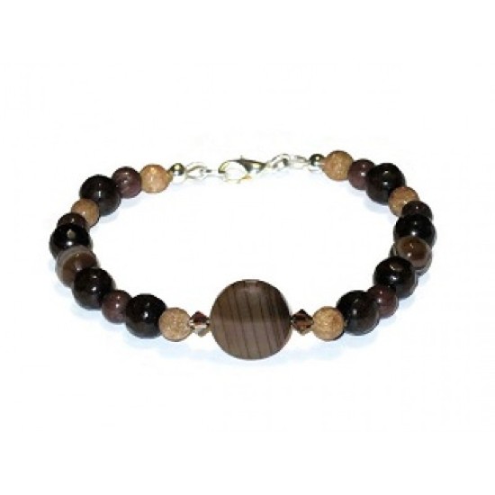 Brown and Tan Bracelet with Agate Center