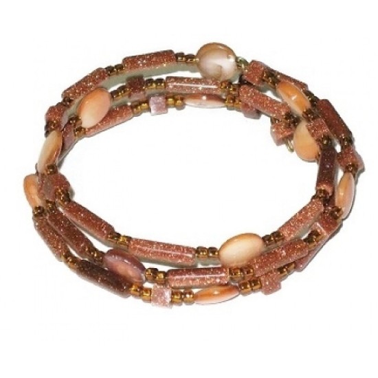 Goldstone and Shell Wrap Bracelet