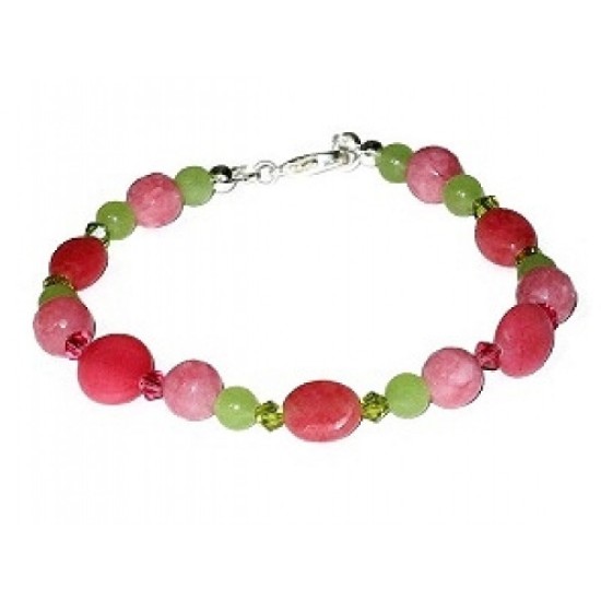 Green and Pink Semi-Precious Beaded Bracelet