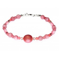Coral, Pink and Light Peach Bracelet with Freshwater Pearl Center