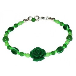 Green Bracelet with Carved Flower