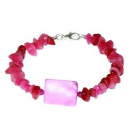 Fuchsia Jade Chip Bracelet with Rectangle Mother-of-Pearl Bead