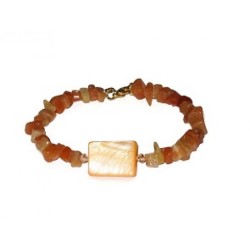 Orange Jade Chip Beaded and Shell Bracelet