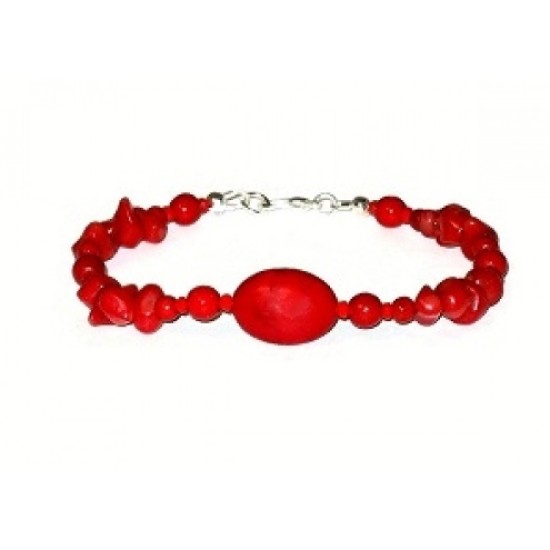 Red Beaded Bracelet with Semi-Precious Beads