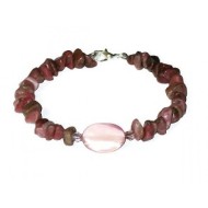 Rhodonite Chip Beaded and Mauve Shell Bracelet