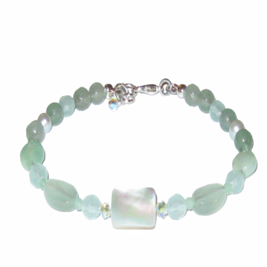 Cream and Sage Green Chalcedony Bracelet 