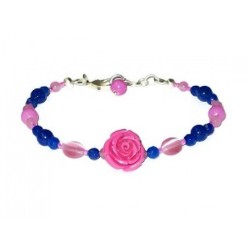 Sapphire and Pink Bracelet with Hot Pink Rose Flower
