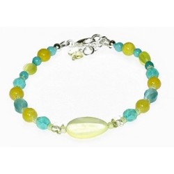 Yellow and Aqua Bracelet with Lemon Chiffon Mother-of-Pearl Center Piece