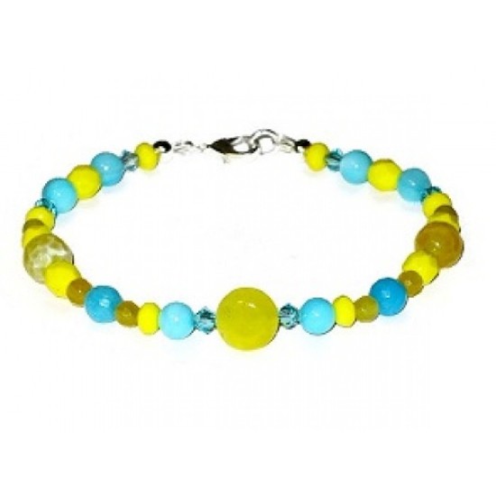 Yellow, Turquoise and Sky Blue Bracelet with Semi-Precious Beads